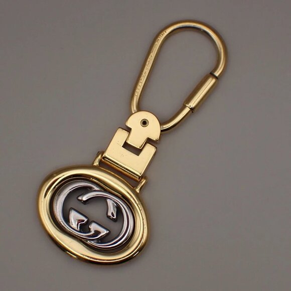 GUCCI Logo Interlocking Key Holder Bag Charm GHW SHW Italy 05YH698 - Picture 1 of 10